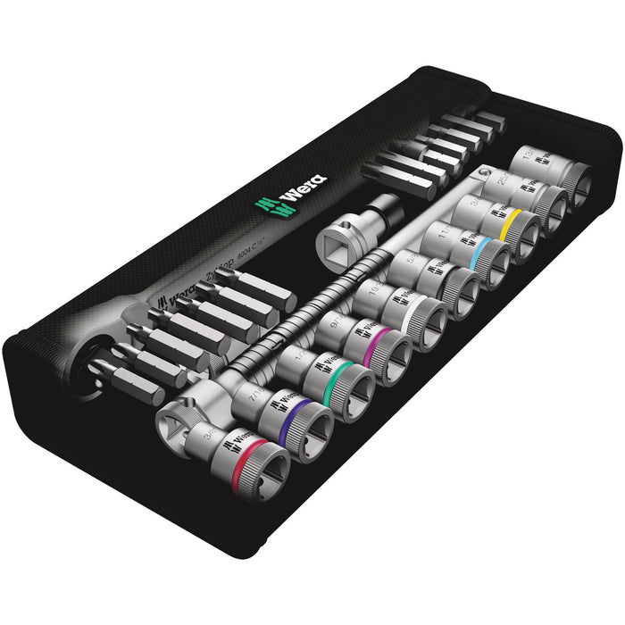 Wera 8100 SC 11 Zyklop Metal Ratchet Set with switch lever, 1/2" drive, imperial, 28