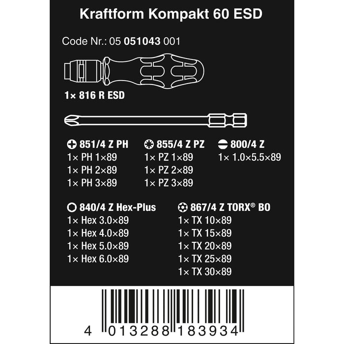 Wera Kraftform Kompakt 60 ESD, 17 pieces