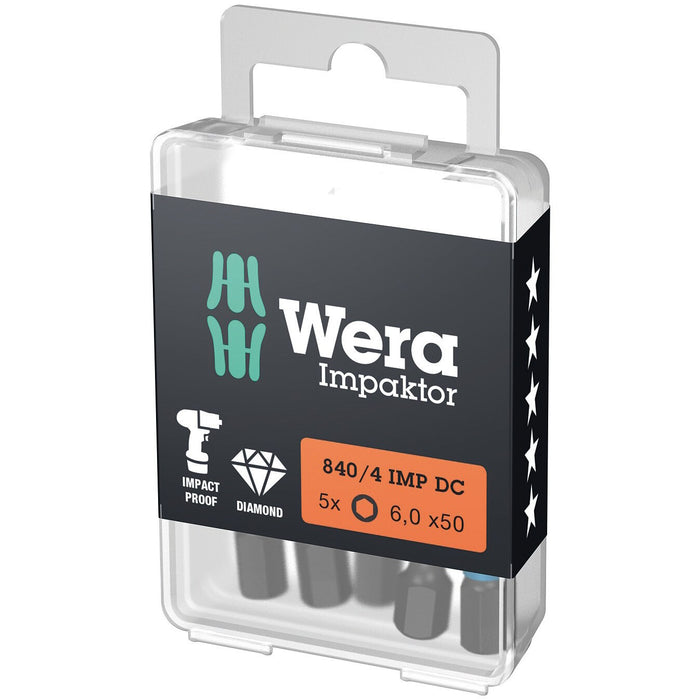 Wera 840/4 IMP DC Hex-Plus DIY Impaktor bits, 6 x 50 mm, 5 pieces