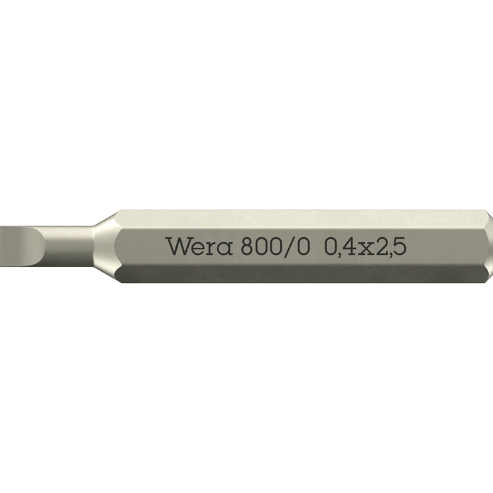 Wera 800/0 Micro bits for slotted screws, 0.40 x 2.5 x 30 mm