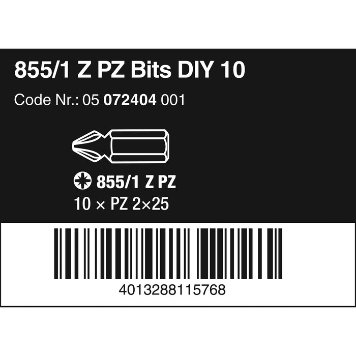 Wera 855/1 Z DIY bits, PZ 2 x 25 mm, 10 pieces