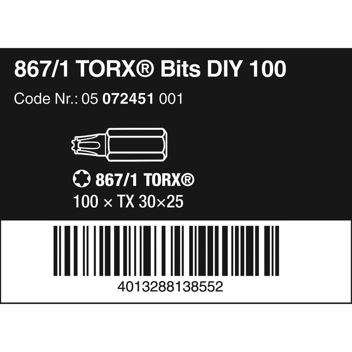 Wera 867/1 TORX® DIY 100, TX 30 x 25 mm, 100 pieces