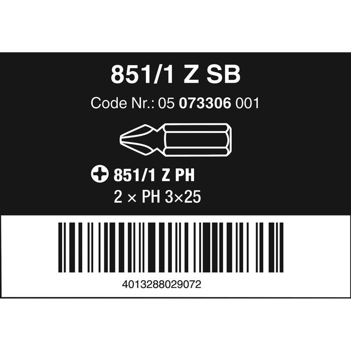 Wera 851/1 Z SB bits, PH 3 x 25 mm, 2 pieces