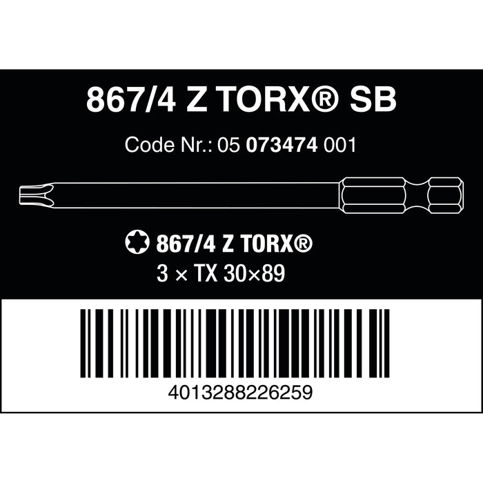 Wera 867/4 Z SB TORX® Bits, TX 30 x 89 mm