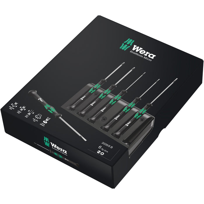 Wera 2035/6 B Screwdriver set and rack for electronic applications, 6 pieces