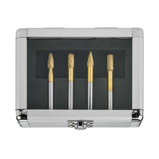 HMT GoldMax TCT Burr 4 Pc Set 6mm, Flame, Cylinder, Ball Nose, Tree - Hurstbourne Forge Welding Supplies