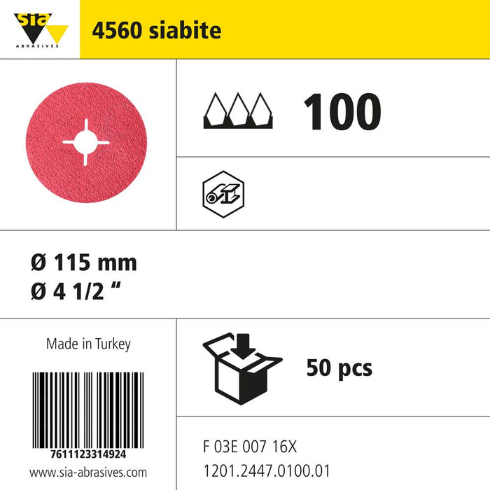 Product info — 4560 siabite Ø115mm P100 (Pack of 50)