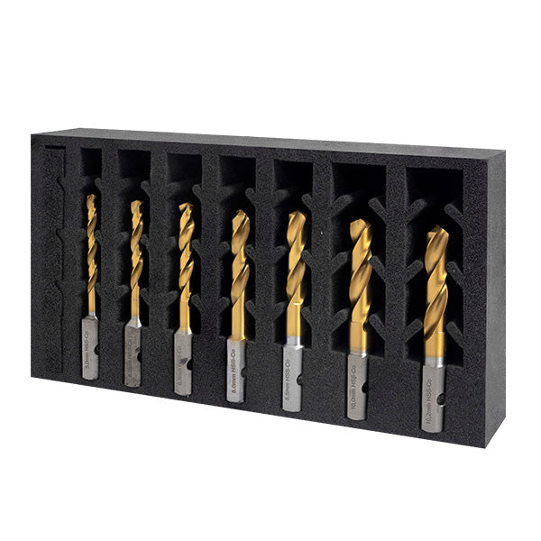 HMT VersaDrive HSS-Cobalt Drill Bit Set #7, 1/4, #F, 5/16, 3/8, 27/64, 1/2"